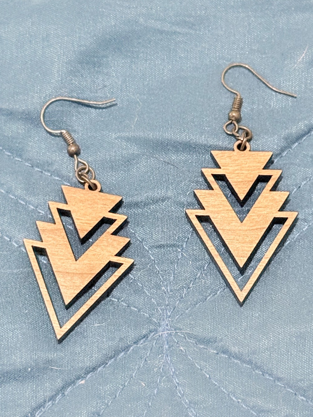 Wooden Geometric Drop Earrings - Natural Wood Tone